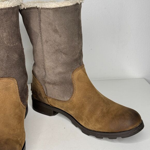 SOREL Boots Womens Sz 8 Tan Emelie Foldover Quarry Shear Lined Waterproof rustic - Picture 7 of 10